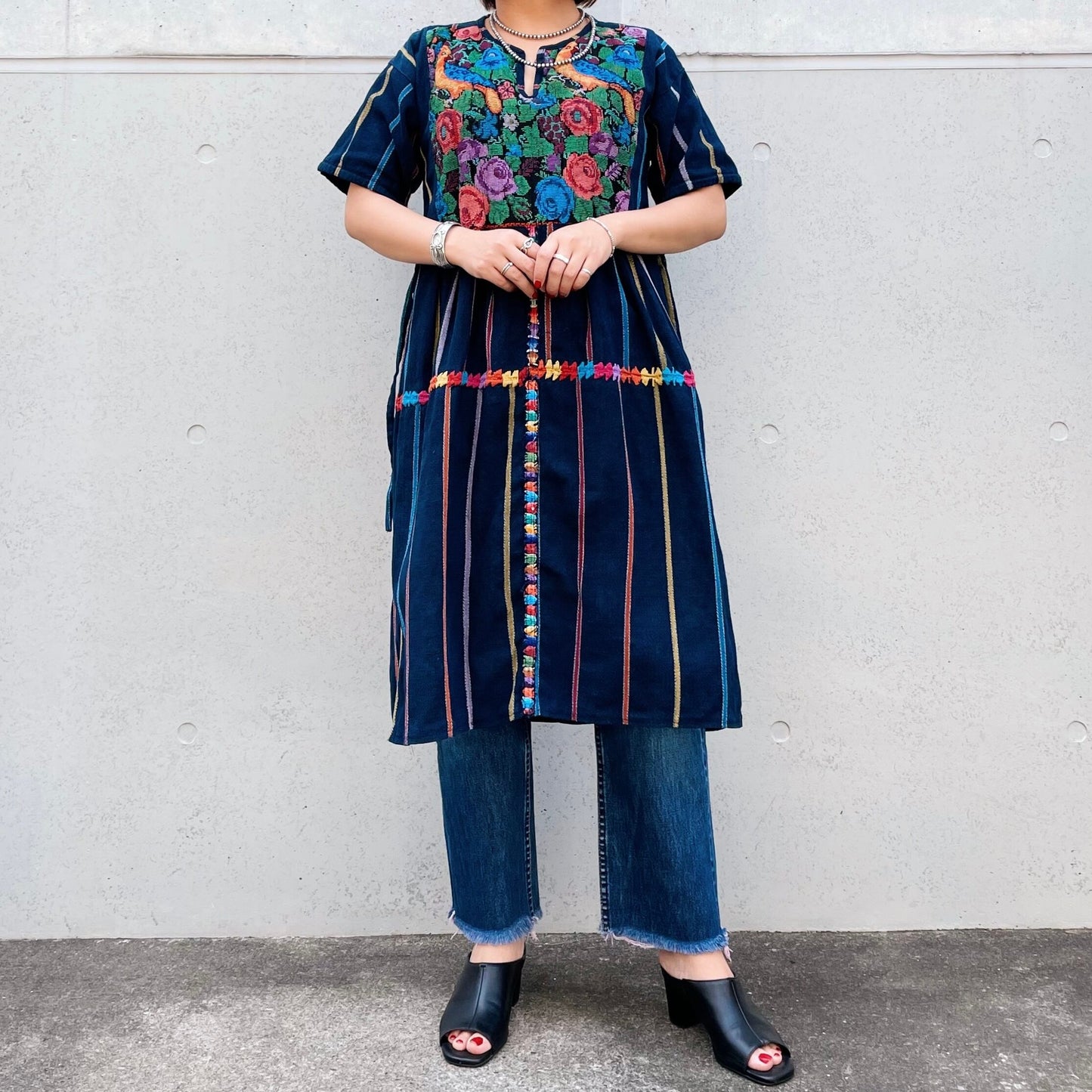 Huipil × Indigo Dress K (S)/グアテマラ ウィピル × 藍染 ワンピース