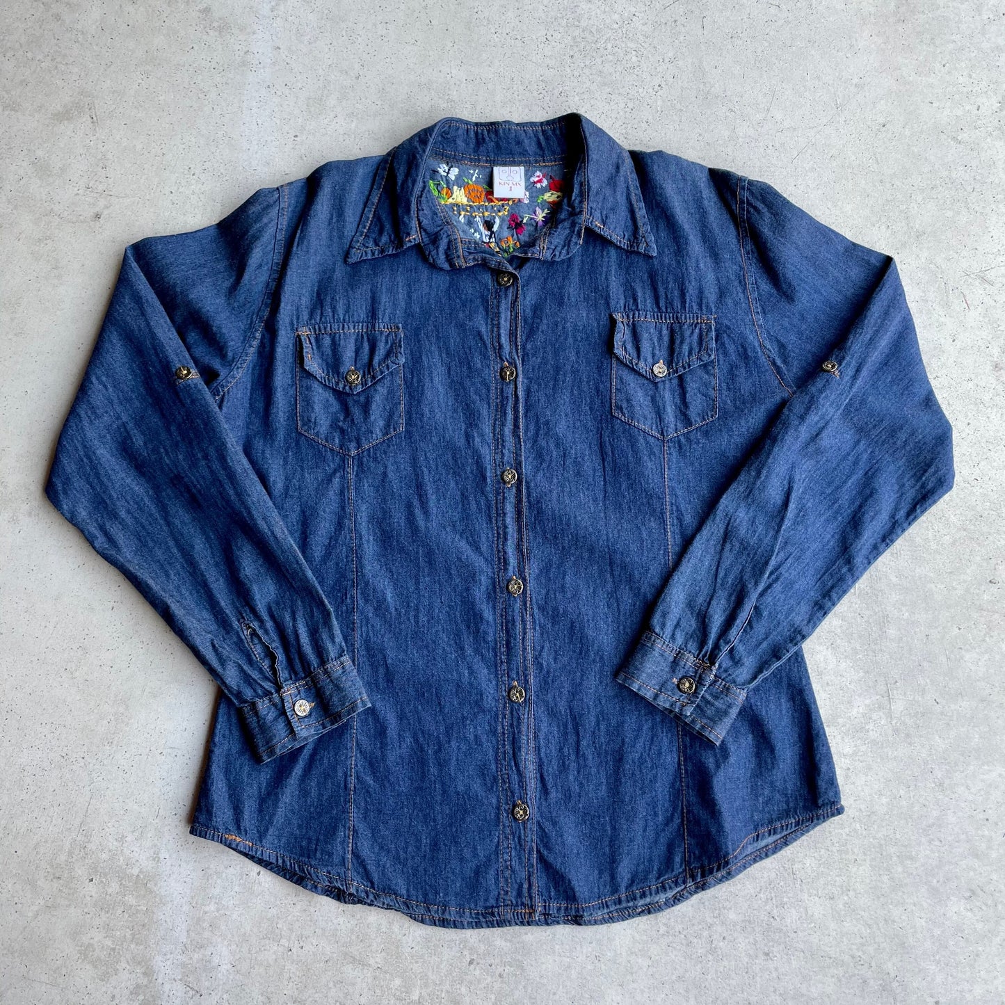 Michoacan Embroidery Light Denim Shirt I (M)/ミチョアカン メキシコ刺繍 デニムシャツ 薄手/インディゴ Mサイズ
