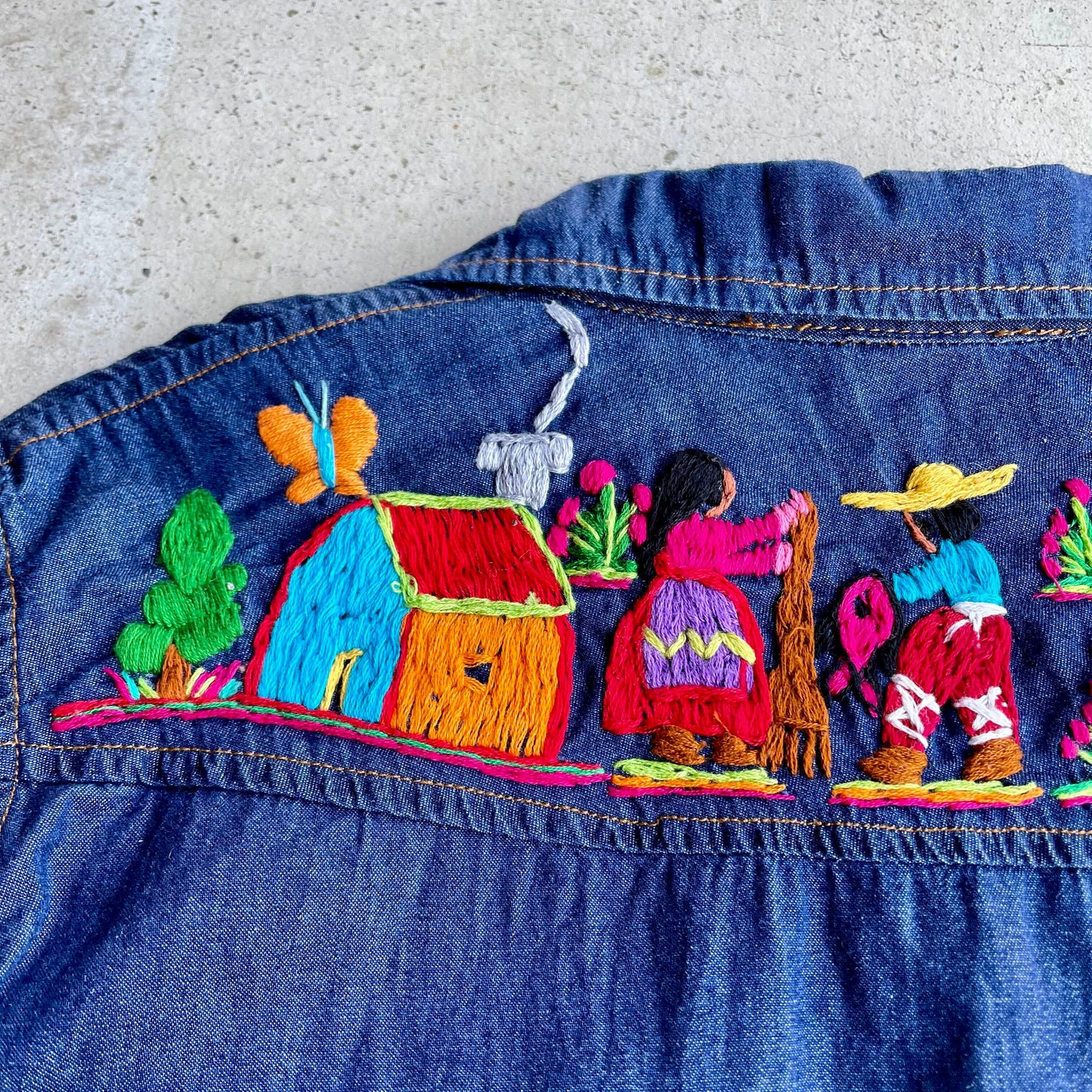 Michoacan Embroidery Light Denim Shirt C (KIDS)/ミチョアカン メキシコ刺繍 デニムシャツ 薄手/インディゴ キッズサイズ