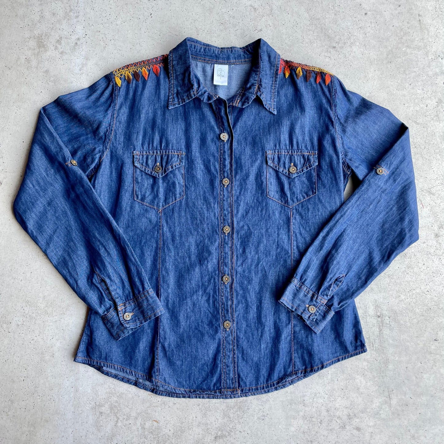 Chiapas Embroidery Light Denim Shirt B (M)/チアパス メキシコ刺繍 デニムシャツ 薄手/インディゴ Mサイズ