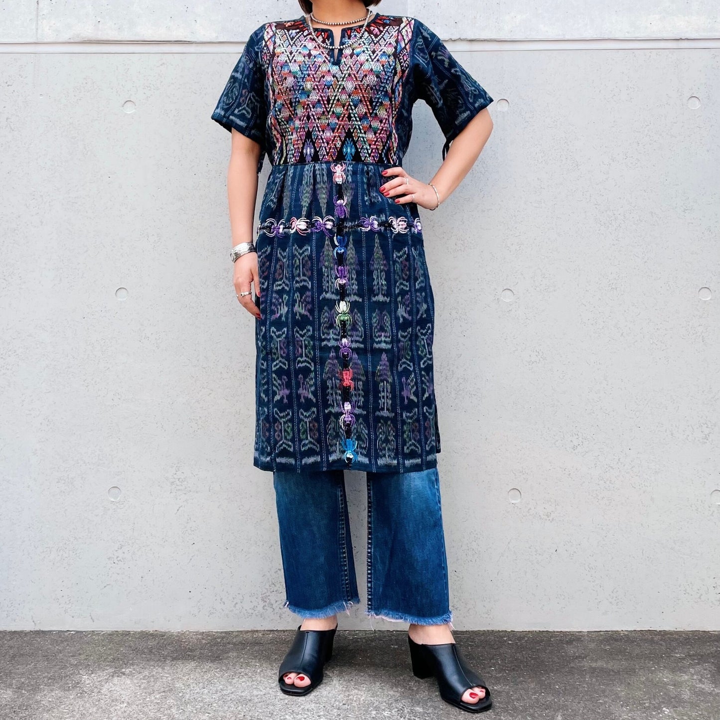 Huipil × Indigo Dress J (S)/グアテマラ ウィピル × 藍染 ワンピース