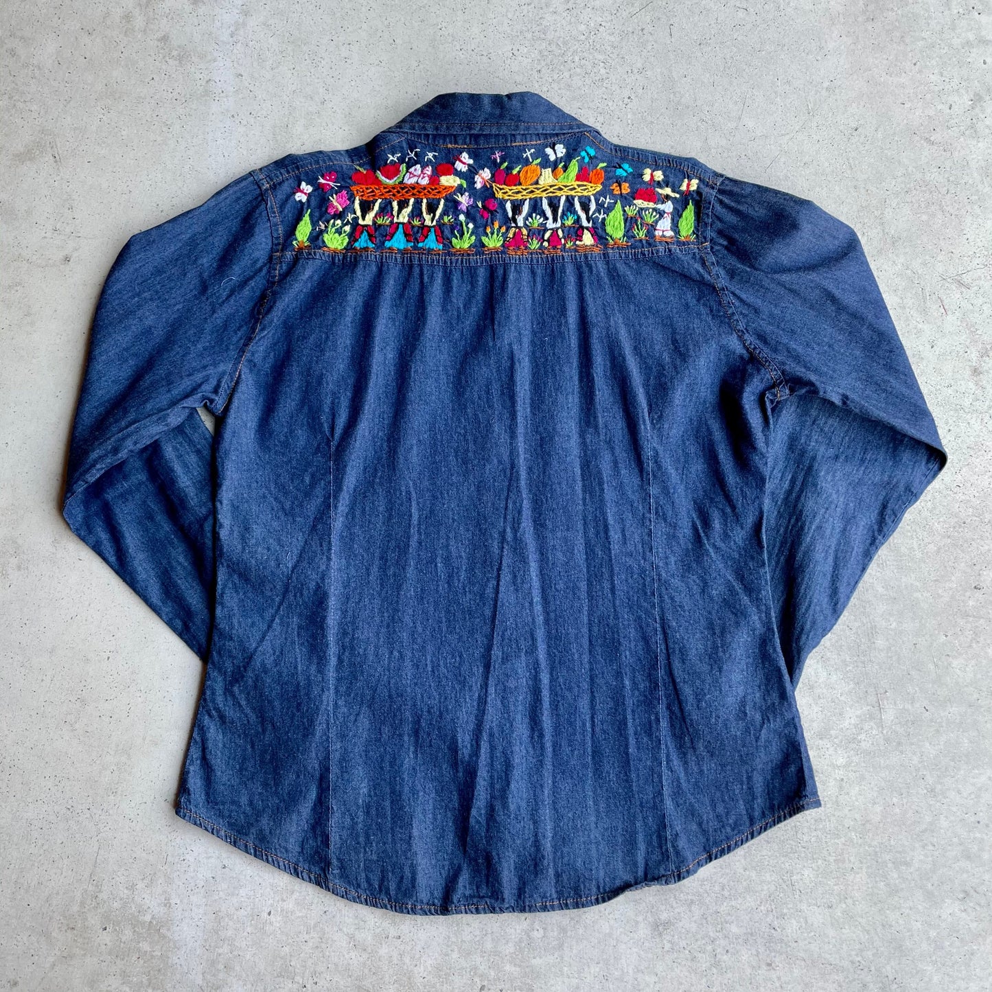 Michoacan Embroidery Light Denim Shirt I (M)/ミチョアカン メキシコ刺繍 デニムシャツ 薄手/インディゴ Mサイズ
