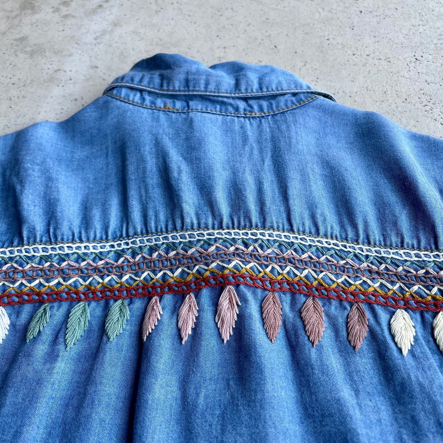 Chiapas Embroidery Light Denim Shirt A (M)/チアパス メキシコ刺繍 デニムシャツ 薄手/インディゴ Mサイズ
