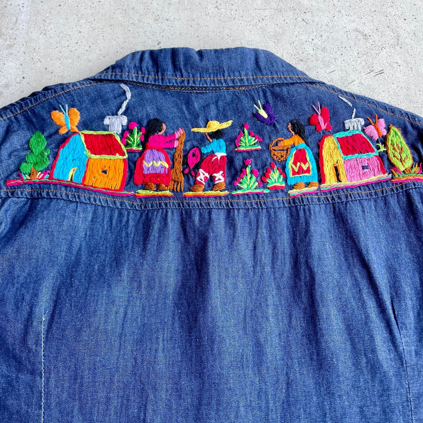Michoacan Embroidery Light Denim Shirt C (KIDS)/ミチョアカン メキシコ刺繍 デニムシャツ 薄手/インディゴ キッズサイズ