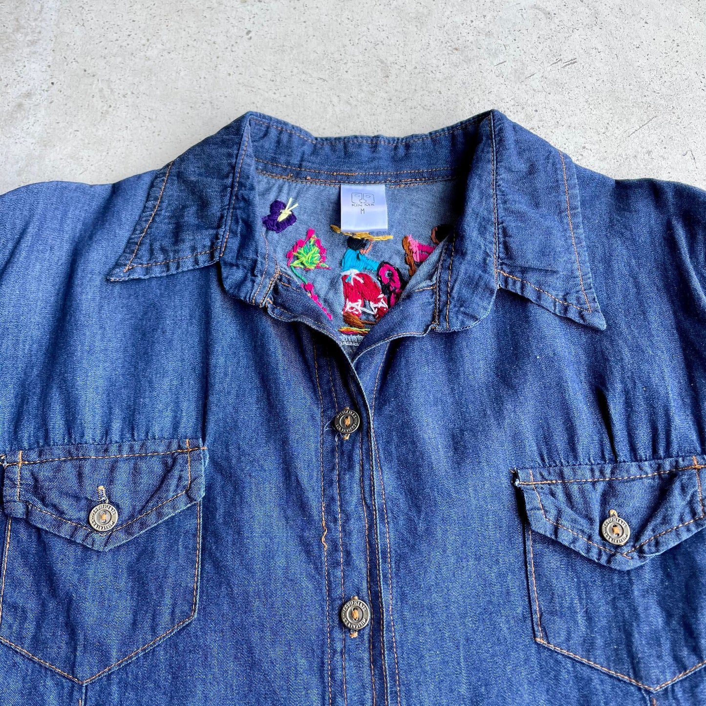 Michoacan Embroidery Light Denim Shirt C (KIDS)/ミチョアカン メキシコ刺繍 デニムシャツ 薄手/インディゴ キッズサイズ