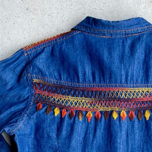 Chiapas Embroidery Light Denim Shirt B (M)/チアパス メキシコ刺繍 デニムシャツ 薄手/インディゴ Mサイズ