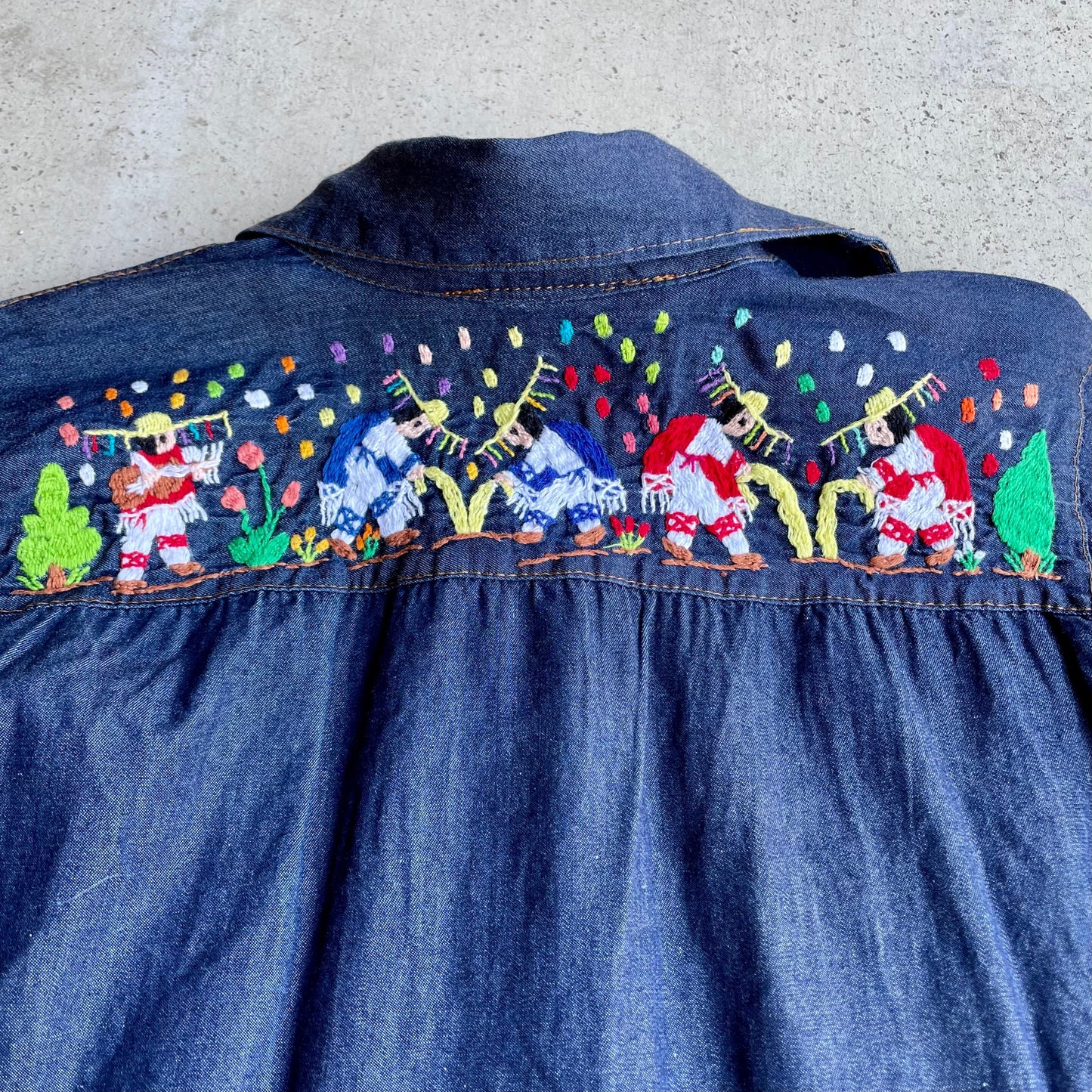Michoacan Embroidery Light Denim Shirt H (KIDS)/ミチョアカン メキシコ刺繍 デニムシャツ 薄手/インディゴ キッズサイズ