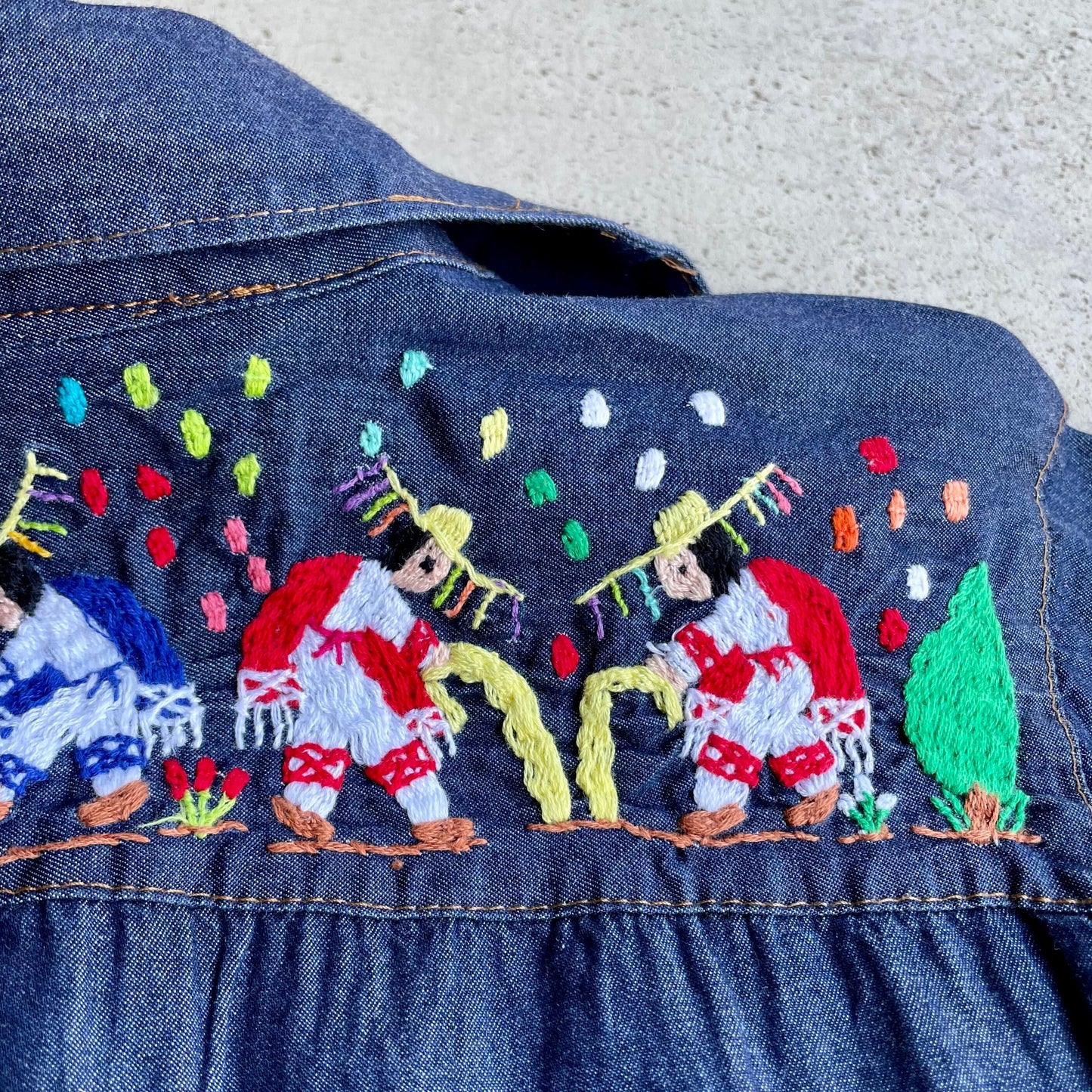 Michoacan Embroidery Light Denim Shirt H (KIDS)/ミチョアカン メキシコ刺繍 デニムシャツ 薄手/インディゴ キッズサイズ