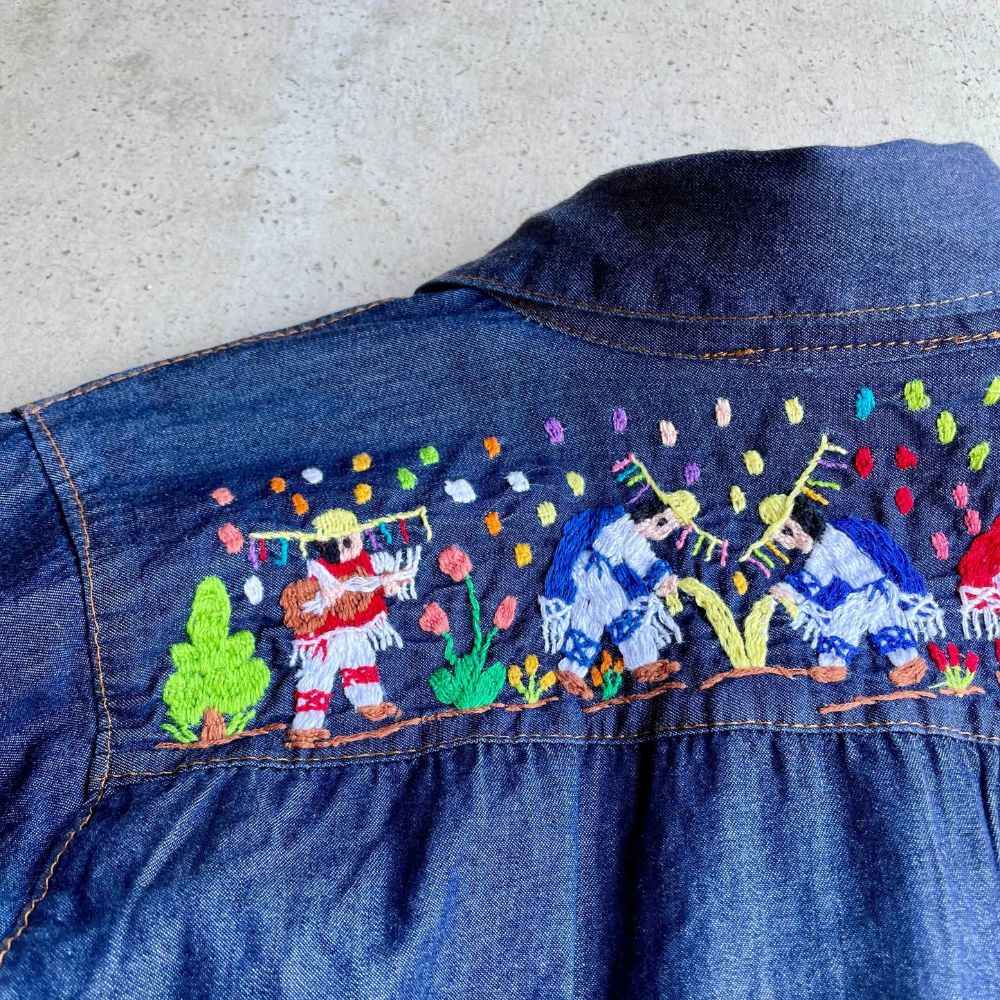 Michoacan Embroidery Light Denim Shirt H (KIDS)/ミチョアカン メキシコ刺繍 デニムシャツ 薄手/インディゴ キッズサイズ