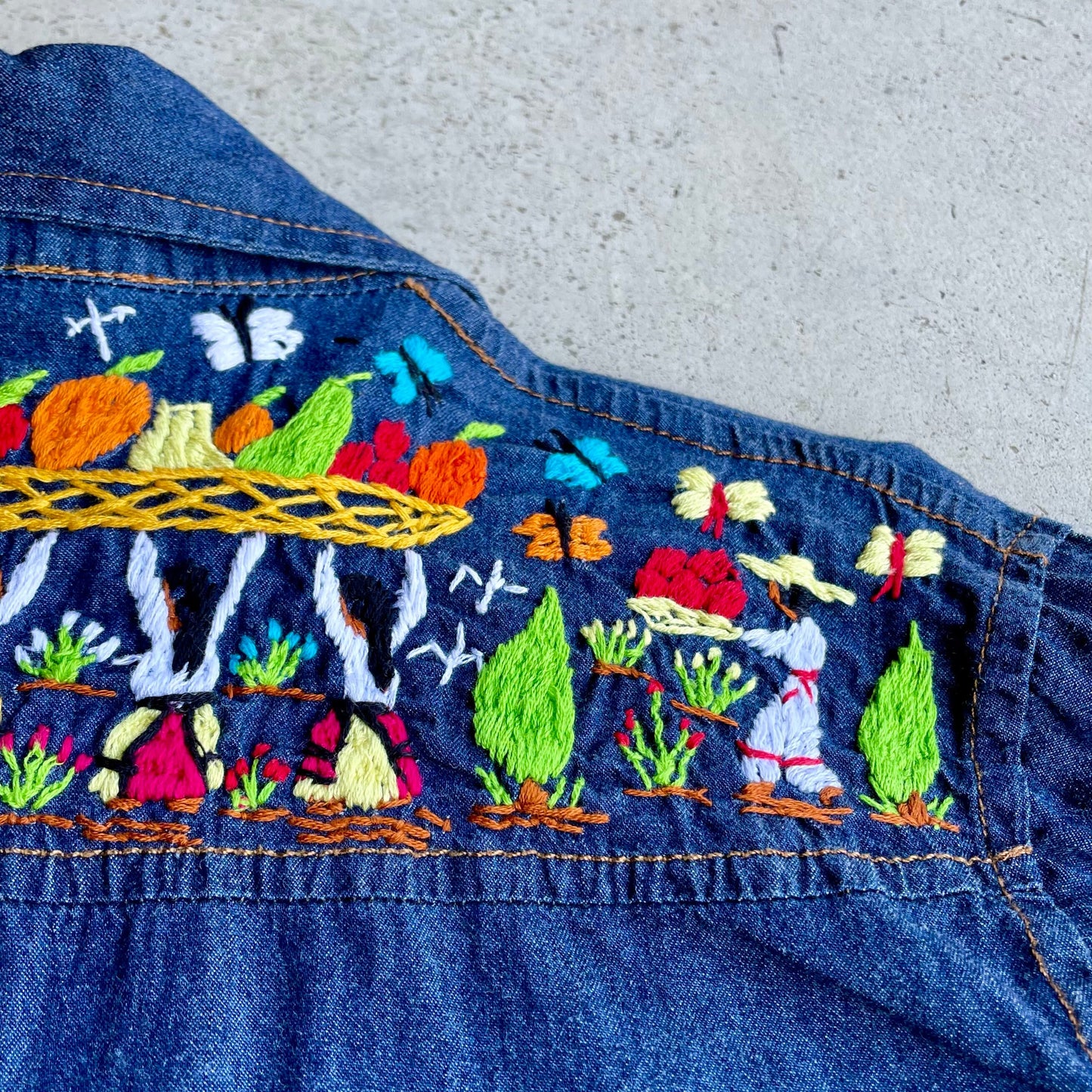 Michoacan Embroidery Light Denim Shirt I (M)/ミチョアカン メキシコ刺繍 デニムシャツ 薄手/インディゴ Mサイズ
