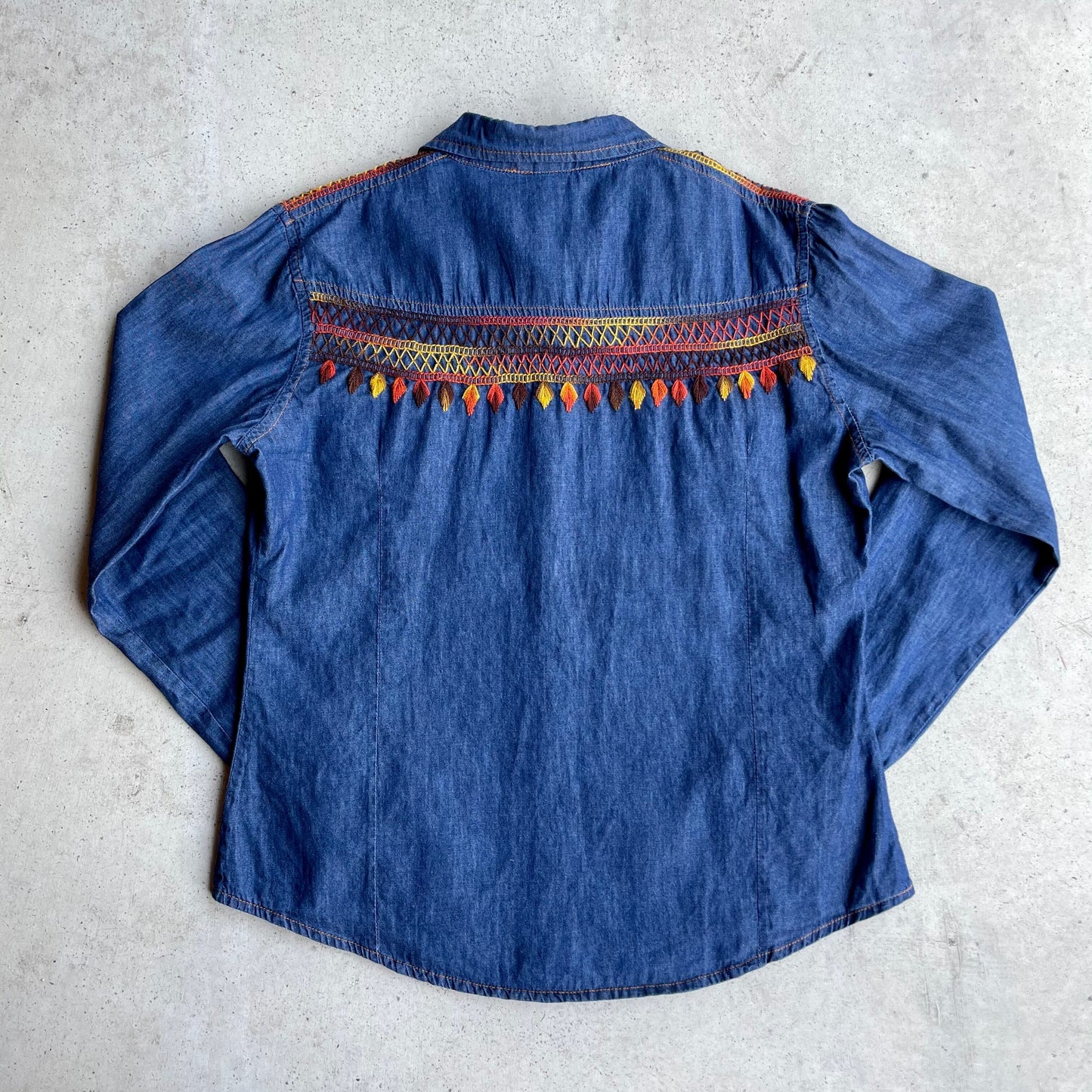 Chiapas Embroidery Light Denim Shirt B (M)/チアパス メキシコ刺繍 デニムシャツ 薄手/インディゴ Mサイズ