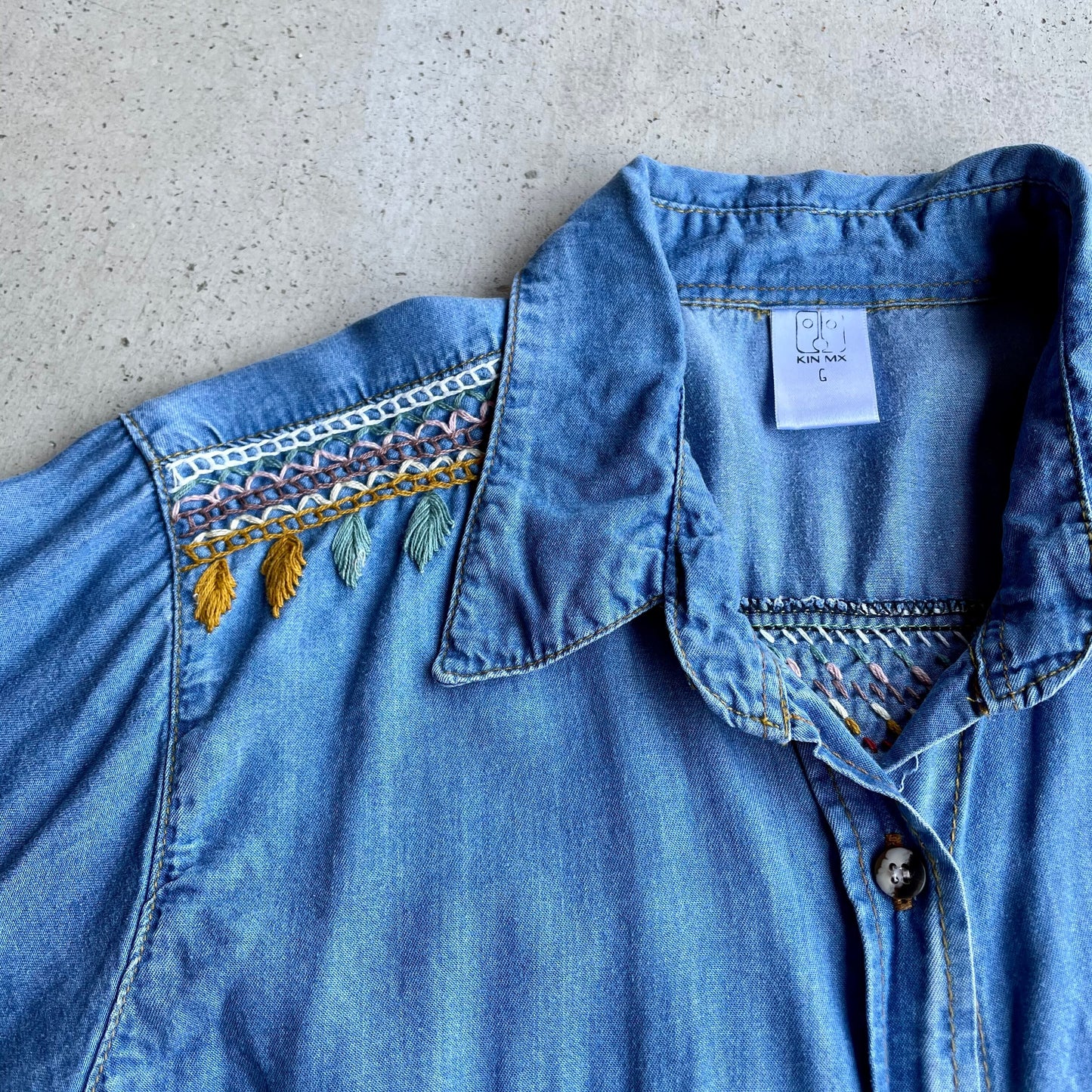 Chiapas Embroidery Light Denim Shirt A (M)/チアパス メキシコ刺繍 デニムシャツ 薄手/インディゴ Mサイズ