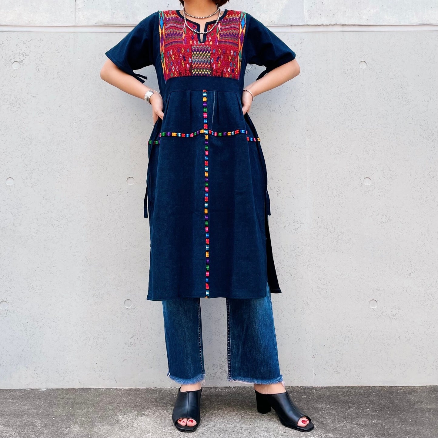 Huipil × Indigo Dress H (S)/グアテマラ ウィピル × 藍染 ワンピース