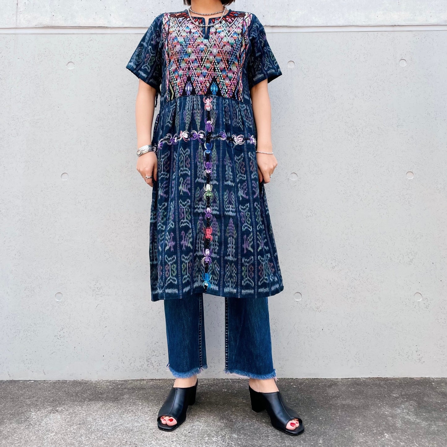 Huipil × Indigo Dress J (S)/グアテマラ ウィピル × 藍染 ワンピース