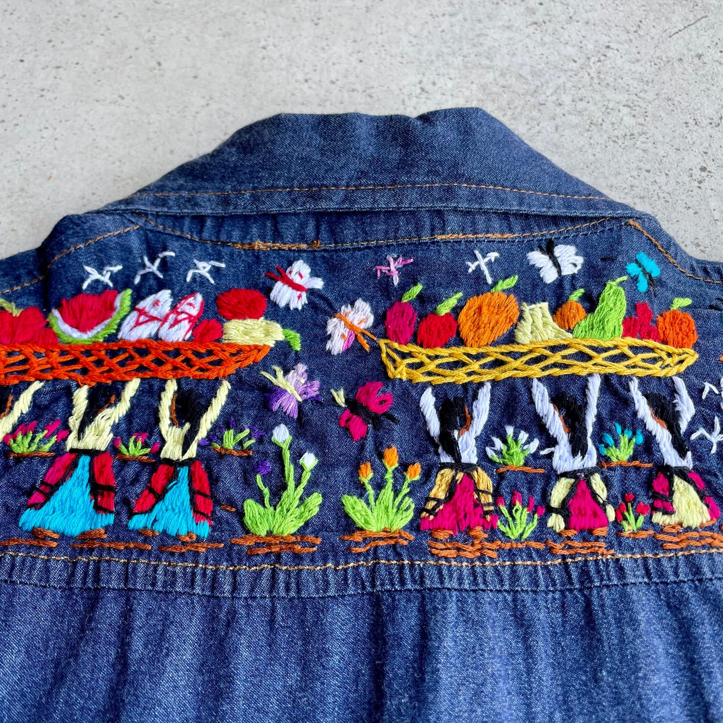 Michoacan Embroidery Light Denim Shirt I (M)/ミチョアカン メキシコ刺繍 デニムシャツ 薄手/インディゴ Mサイズ