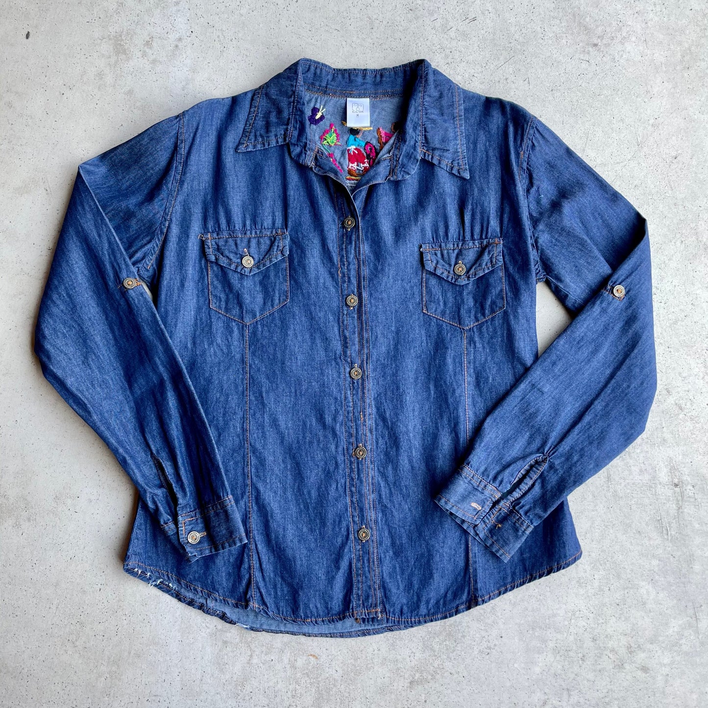 Michoacan Embroidery Light Denim Shirt C (KIDS)/ミチョアカン メキシコ刺繍 デニムシャツ 薄手/インディゴ キッズサイズ