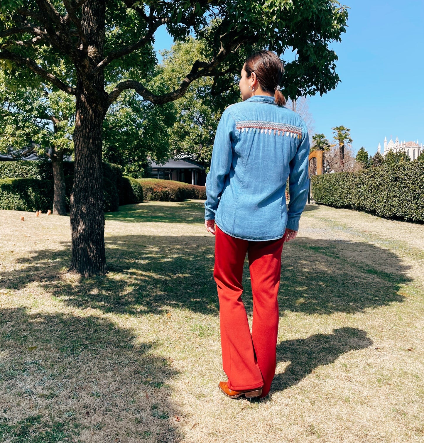 Chiapas Embroidery Light Denim Shirt A (M)/チアパス メキシコ刺繍 デニムシャツ 薄手/インディゴ Mサイズ