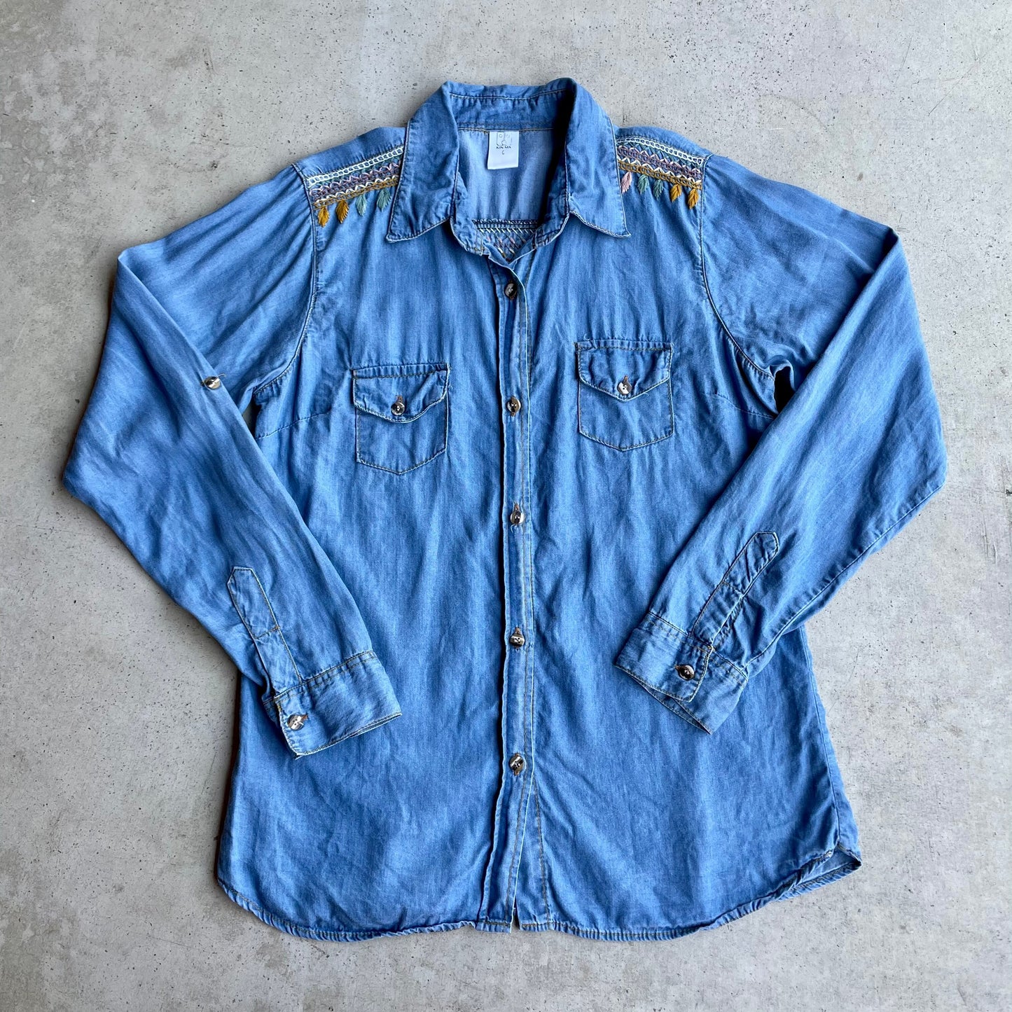 Chiapas Embroidery Light Denim Shirt A (M)/チアパス メキシコ刺繍 デニムシャツ 薄手/インディゴ Mサイズ