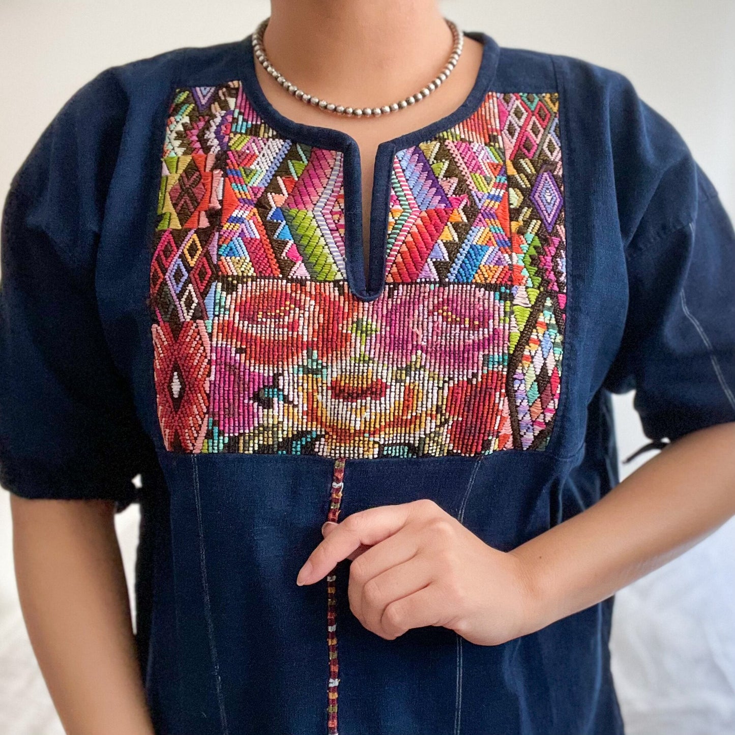 Huipil × Indigo Blouse Short Sleeve B/グアテマラ ウィピル 藍染 半袖ブラウス