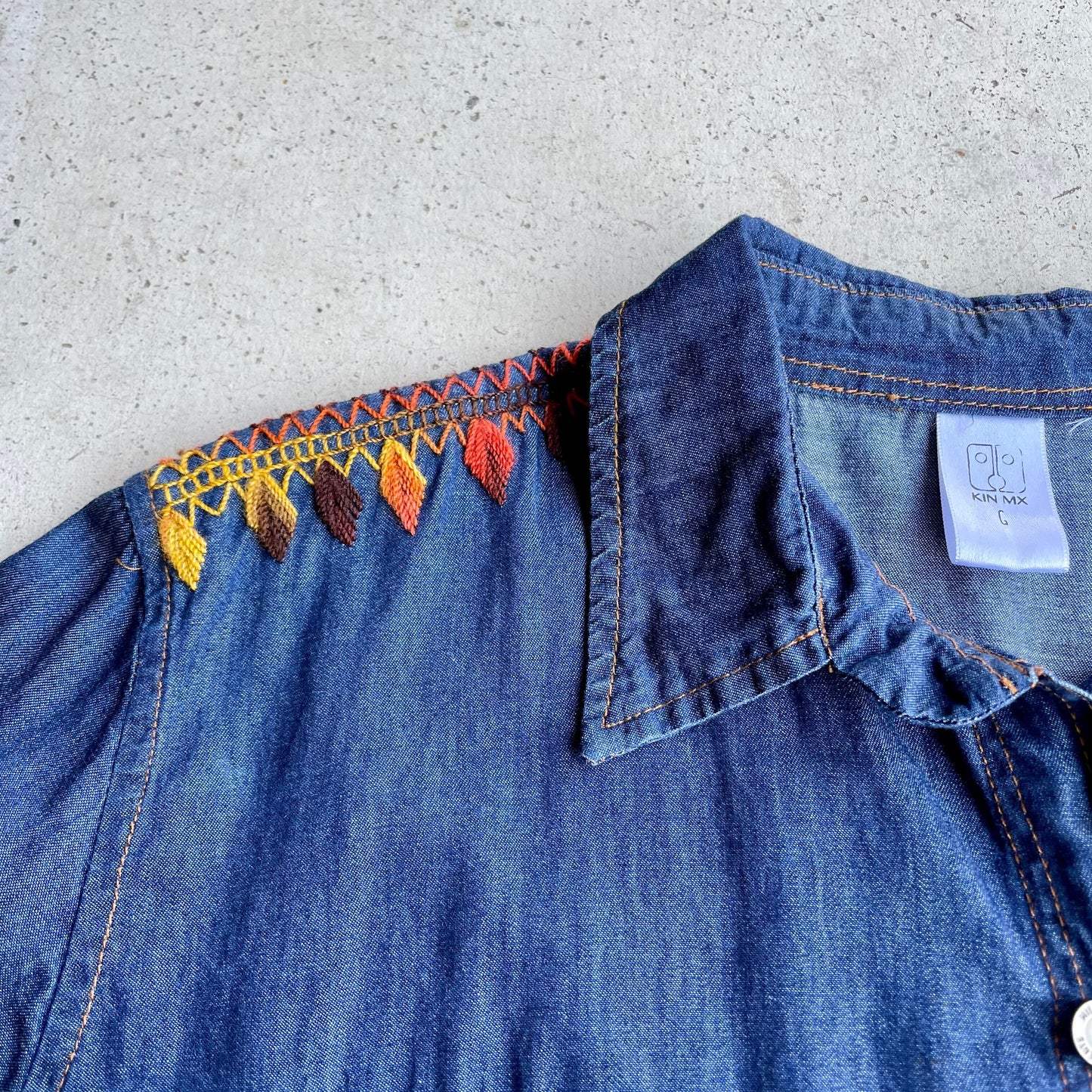 Chiapas Embroidery Light Denim Shirt B (M)/チアパス メキシコ刺繍 デニムシャツ 薄手/インディゴ Mサイズ