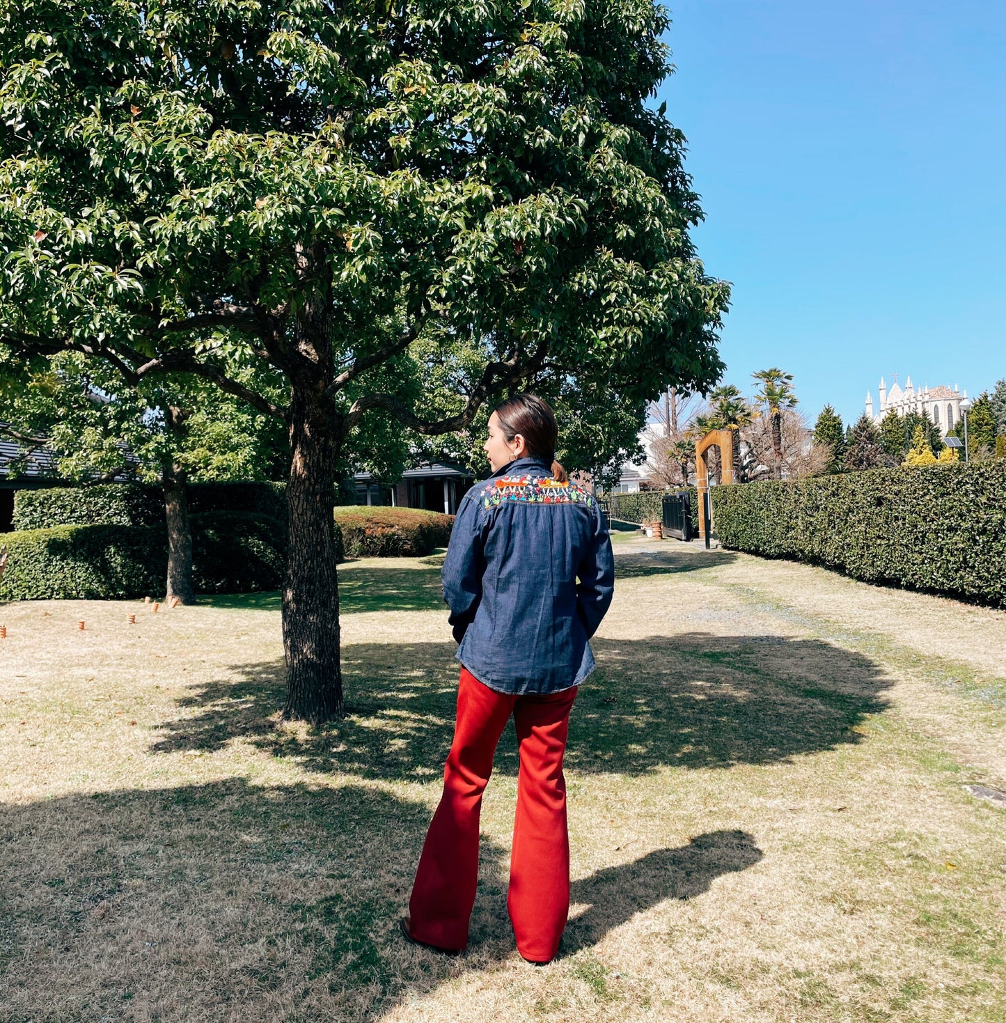 Michoacan Embroidery Light Denim Shirt I (M)/ミチョアカン メキシコ刺繍 デニムシャツ 薄手/インディゴ Mサイズ
