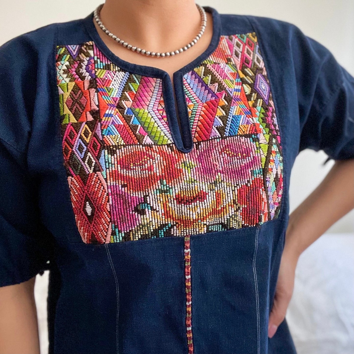 Huipil × Indigo Blouse Short Sleeve B/グアテマラ ウィピル 藍染 半袖ブラウス