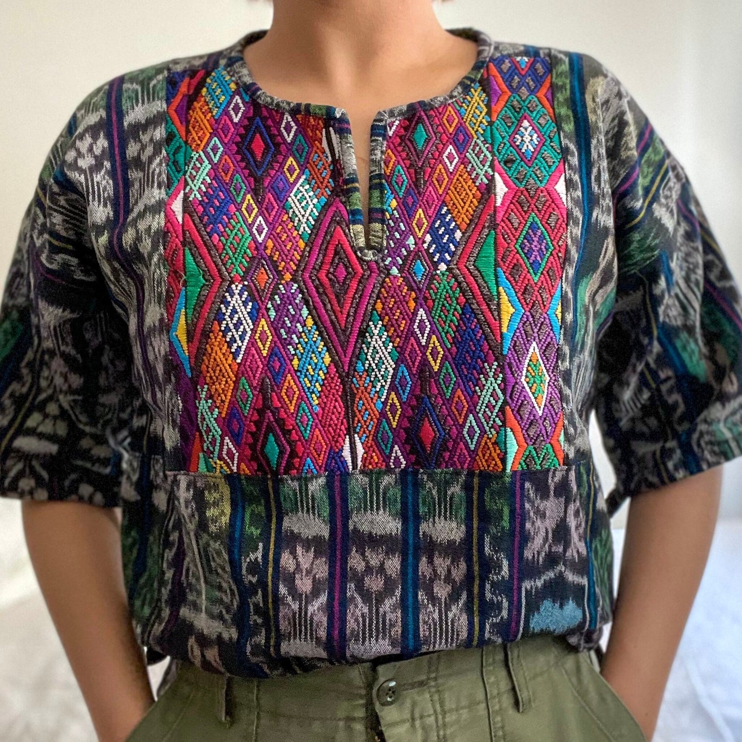 Huipil × Indigo Blouse Short Sleeve D/グアテマラ ウィピル 藍染 半袖ブラウス