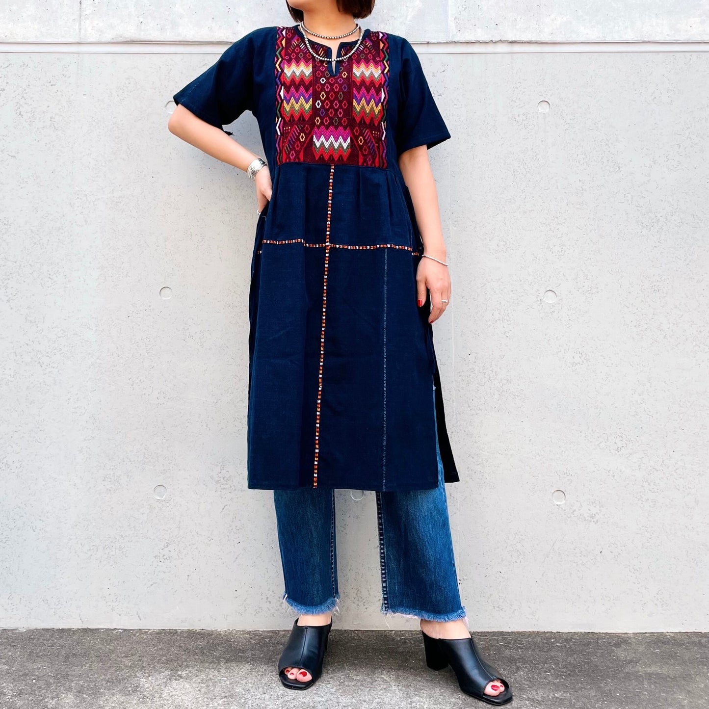 Huipil × Indigo Dress I (S)/グアテマラ ウィピル × 藍染 ワンピース