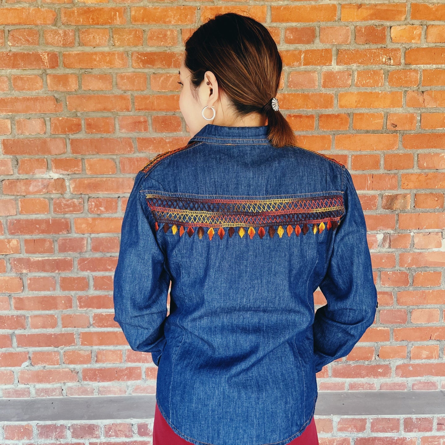 Chiapas Embroidery Light Denim Shirt B (M)/チアパス メキシコ刺繍 デニムシャツ 薄手/インディゴ Mサイズ