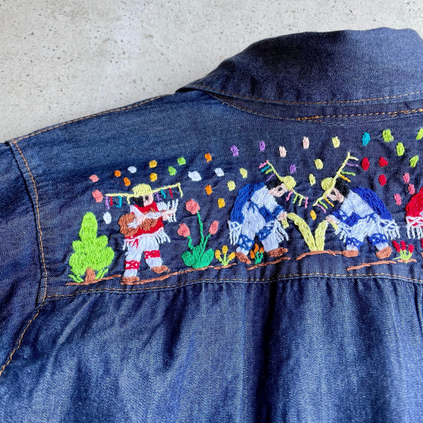 Michoacan Embroidery Light Denim Shirt H (KIDS)/ミチョアカン メキシコ刺繍 デニムシャツ 薄手/インディゴ キッズサイズ
