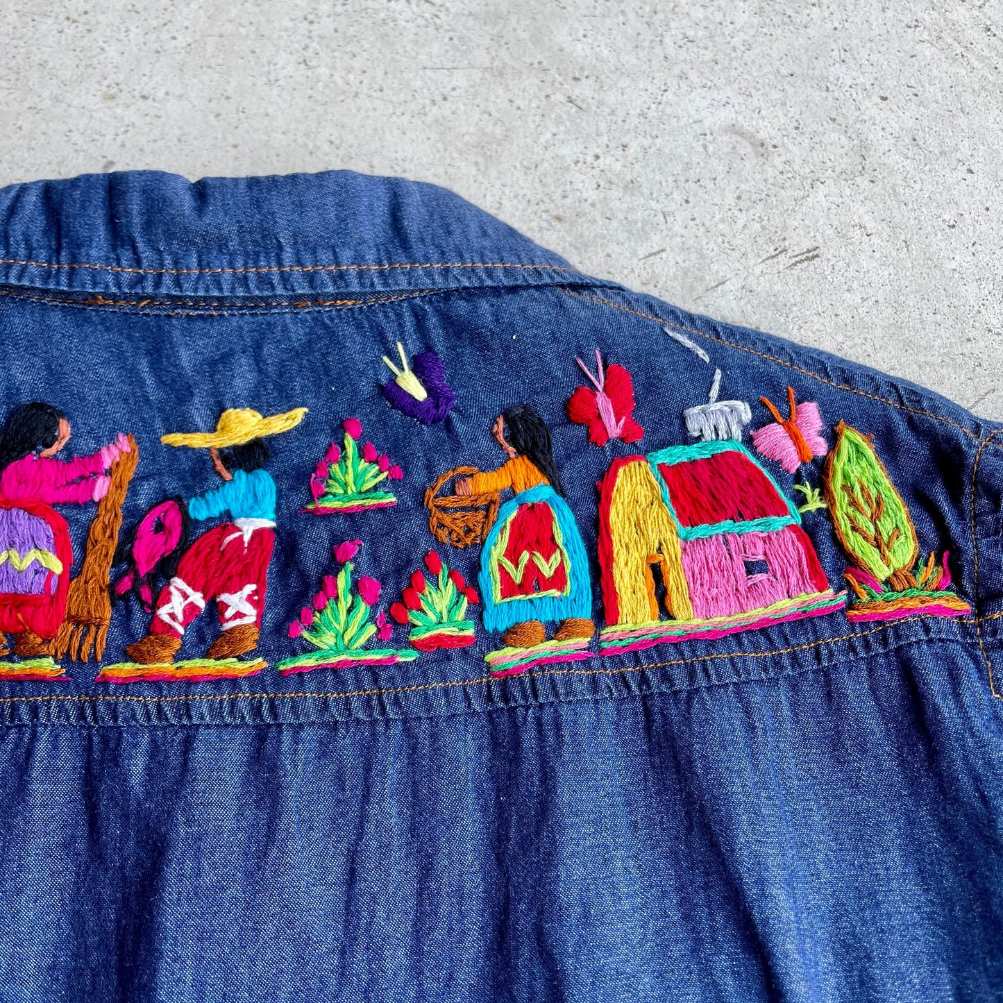Michoacan Embroidery Light Denim Shirt C (KIDS)/ミチョアカン メキシコ刺繍 デニムシャツ 薄手/インディゴ キッズサイズ