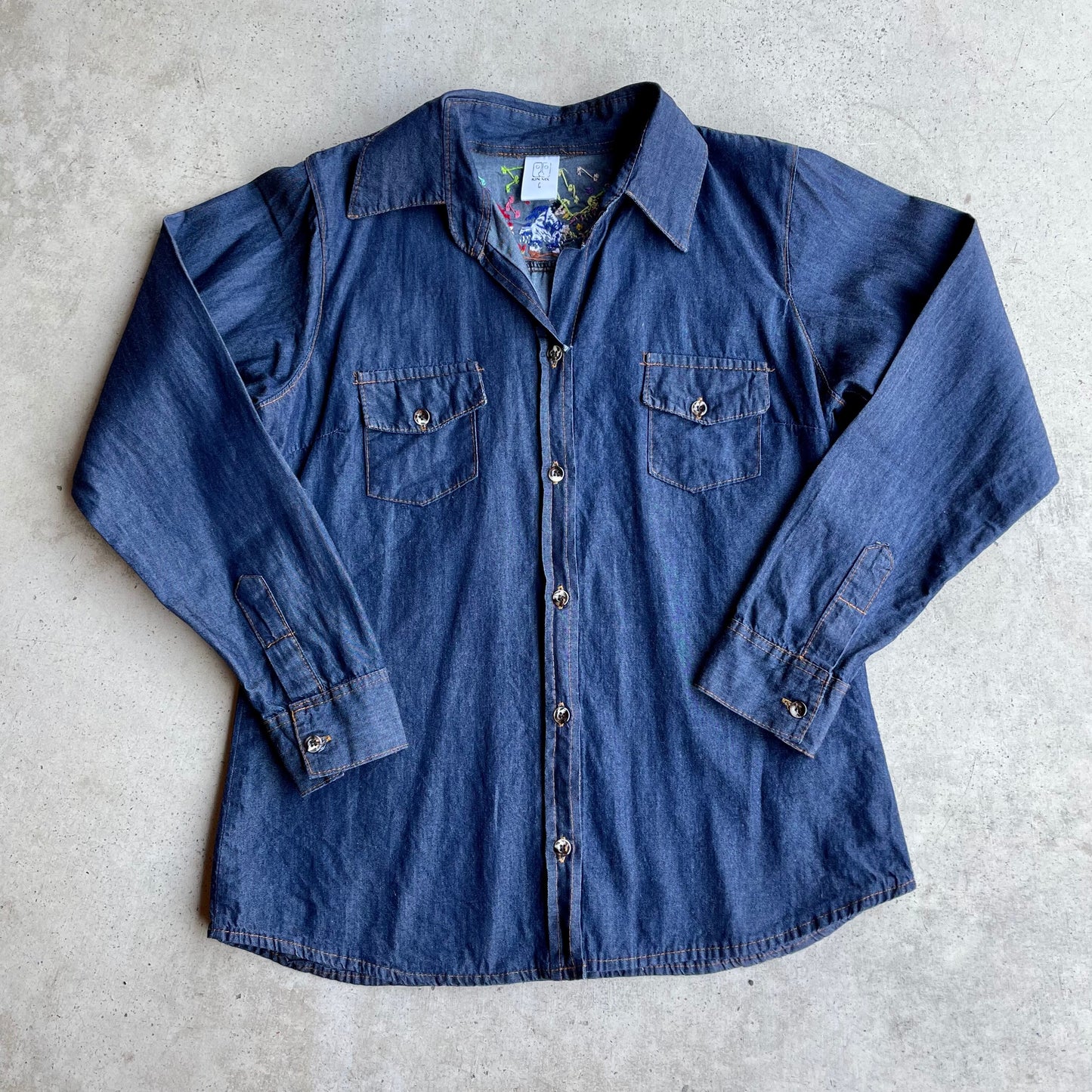 Michoacan Embroidery Light Denim Shirt H (KIDS)/ミチョアカン メキシコ刺繍 デニムシャツ 薄手/インディゴ キッズサイズ