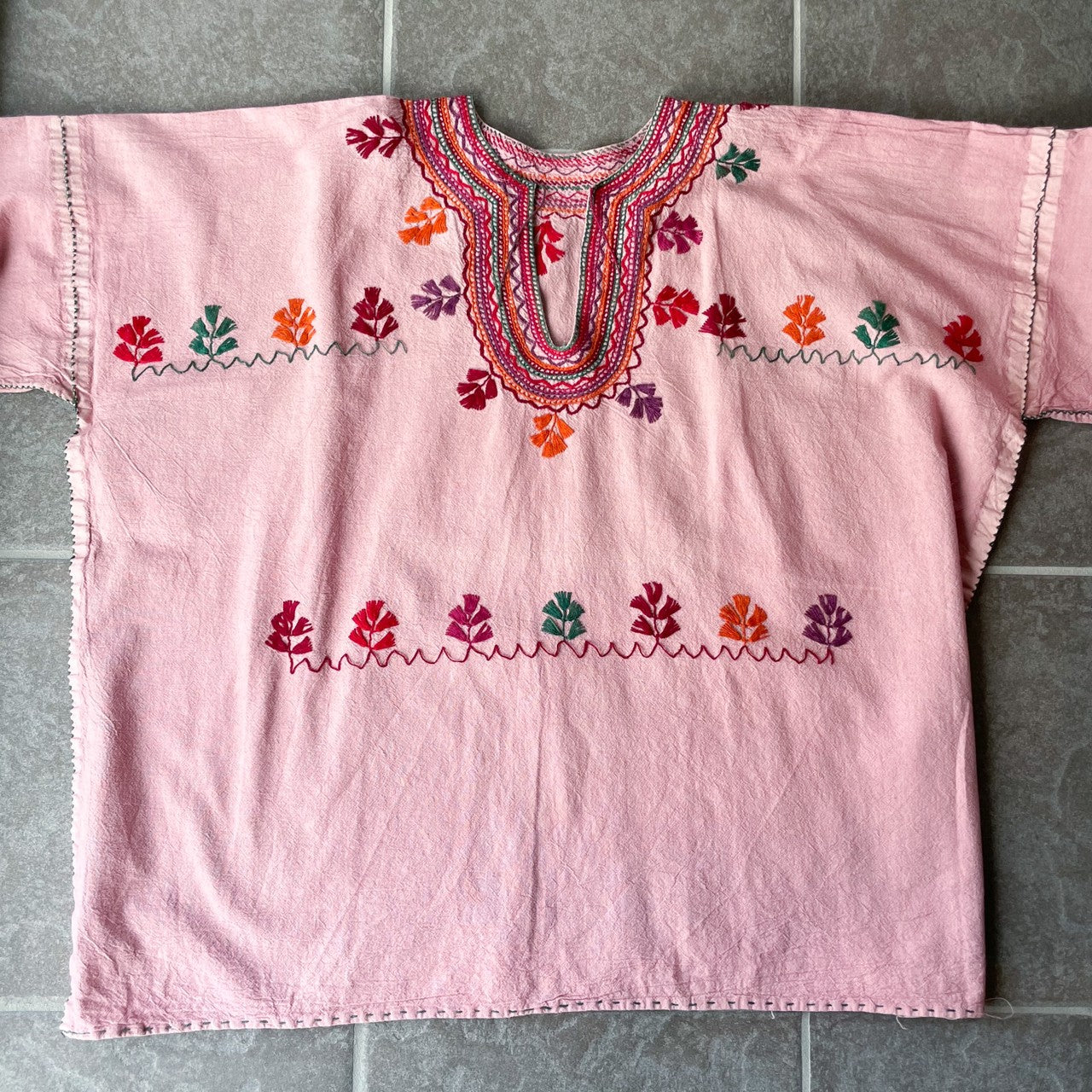 Mexican Embroidery Blouse #1/メキシコ 刺繍 ブラウス トップス 後染め