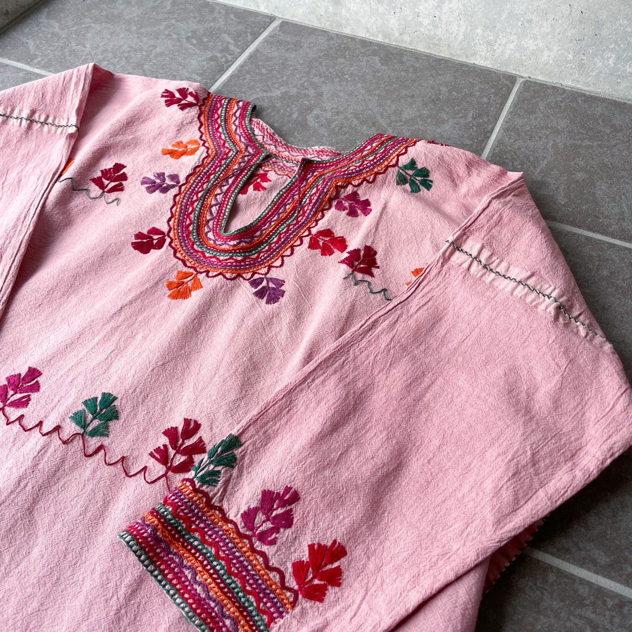 Mexican Embroidery Blouse #1/メキシコ 刺繍 ブラウス トップス 後染め