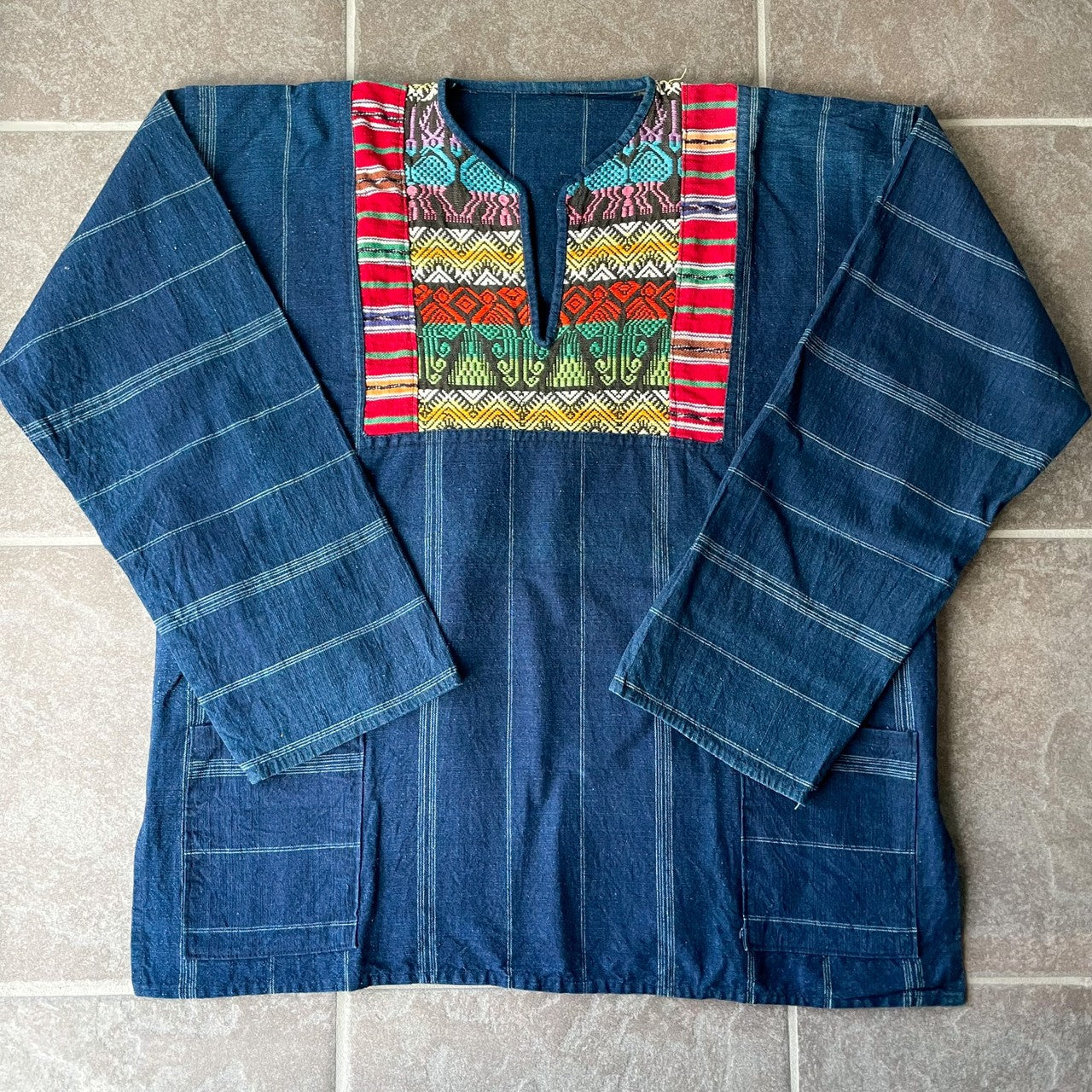 Guatemalan Indigo Blouse #1/グアテマラ ウィピル 刺繍 織り ブラウス トップス