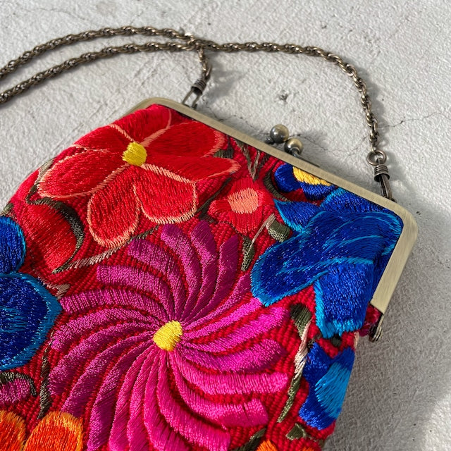 Mexican Flower Embroidery Mini Bag #3/メキシコ刺繍 がま口バッグ ポシェット スマホケース