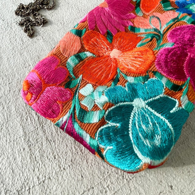 Mexican Flower Embroidery Mini Bag #1/メキシコ刺繍 がま口バッグ ポシェット スマホケース