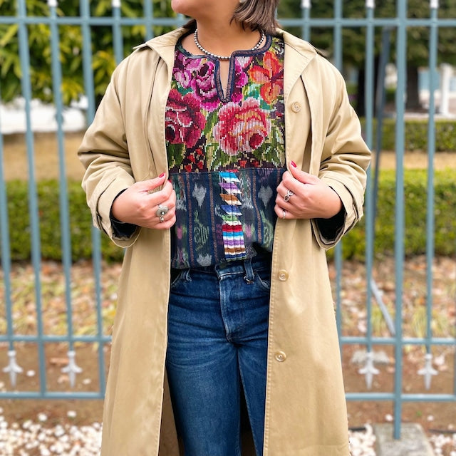 Huipil × Indigo Blouse #4/グアテマラ ウィピル 藍染 ブラウス 刺繍