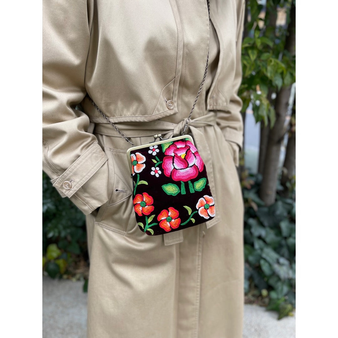 Oaxaca Huipil × Leather Mini Bag/メキシコ刺繍 がま口バッグ ポシェット