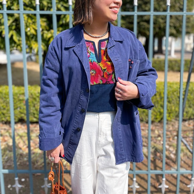 Huipil × Indigo Blouse #1/グアテマラ ウィピル 藍染 ブラウス 刺繍