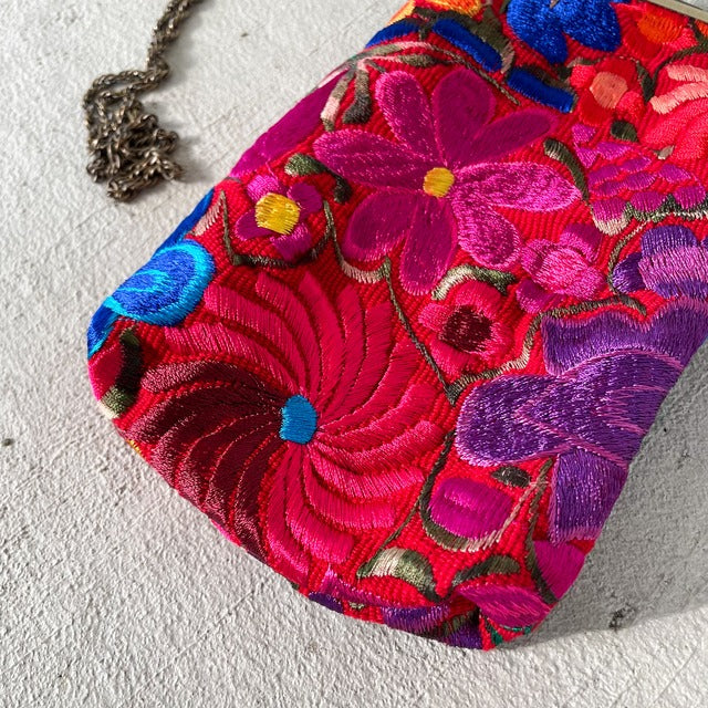 Mexican Flower Embroidery Mini Bag #3/メキシコ刺繍 がま口バッグ ポシェット スマホケース