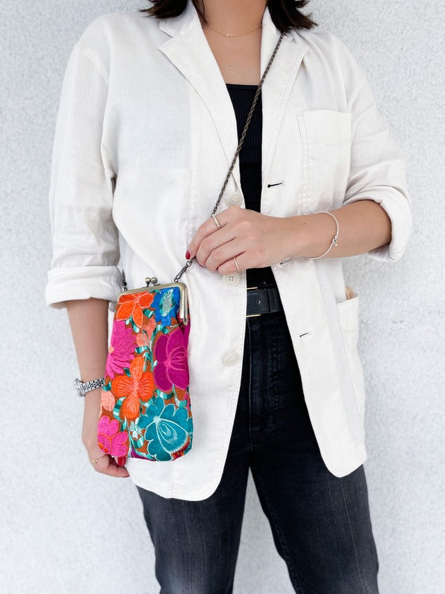 Mexican Flower Embroidery Mini Bag #1/メキシコ刺繍 がま口バッグ ポシェット スマホケース
