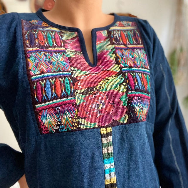 Huipil × Indigo Blouse #2/グアテマラ ウィピル 藍染 ブラウス 刺繍