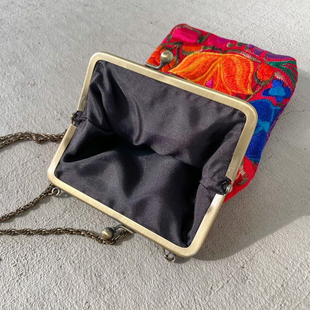 Mexican Flower Embroidery Mini Bag #3/メキシコ刺繍 がま口バッグ ポシェット スマホケース