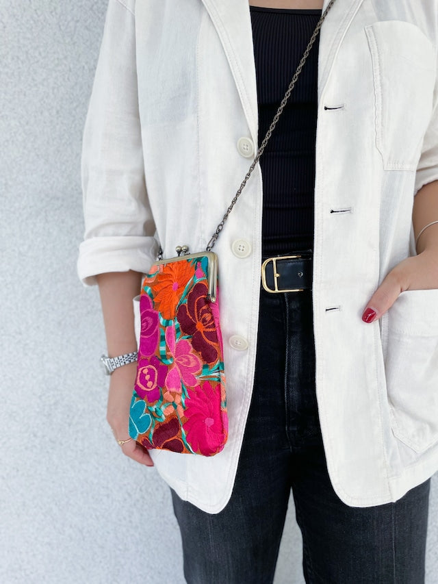 Mexican Flower Embroidery Mini Bag #1/メキシコ刺繍 がま口バッグ ポシェット スマホケース