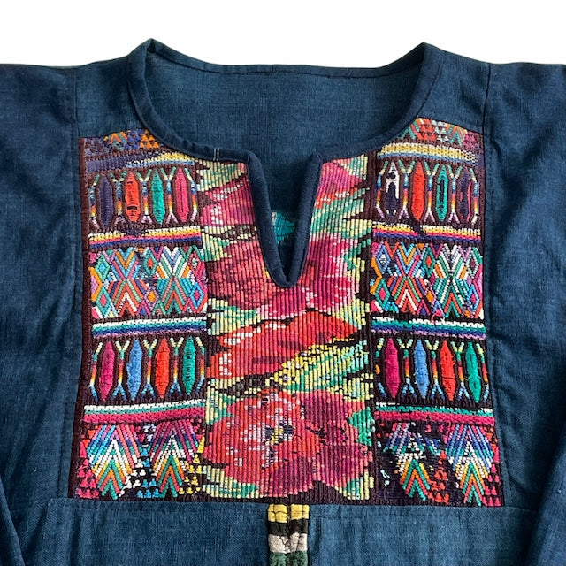 Huipil × Indigo Blouse #2/グアテマラ ウィピル 藍染 ブラウス 刺繍