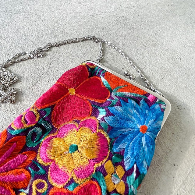 Mexican Flower Embroidery Mini Bag #2/メキシコ刺繍 がま口バッグ ポシェット スマホケース