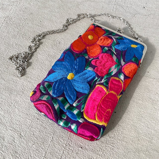 Mexican Flower Embroidery Mini Bag #4/メキシコ刺繍 がま口バッグ ポシェット スマホケース
