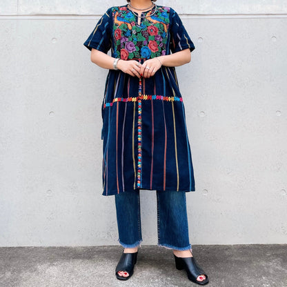Huipil × Indigo Dress K (S)／グアテマラ ウィピル × 藍染 ワンピース