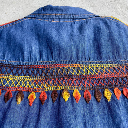 Chiapas Embroidery Light Denim Shirt B (M)／チアパス メキシコ刺繍 デニムシャツ 薄手／インディゴ Mサイズ